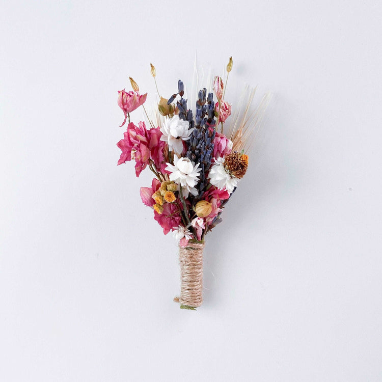 Dried Flower Bouquet with Pink Larkspur, Lavender, Yarrow & Wheat
